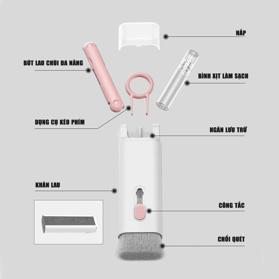 Bình xịt vệ sinh làm sạch màn hình điện thoại - Bộ dụng cụ vệ sinh Laptop Bàn phím Tai nghe đa năng 7in1 - 5
