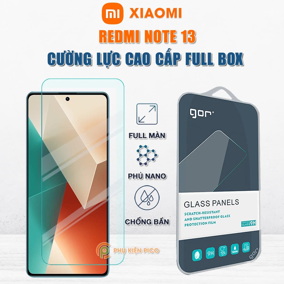 Kính cường lực Xiaomi Redmi Note 13 full màn hình chính hãng Gor - Dán màn hình Xiaomi Redmi Note 13