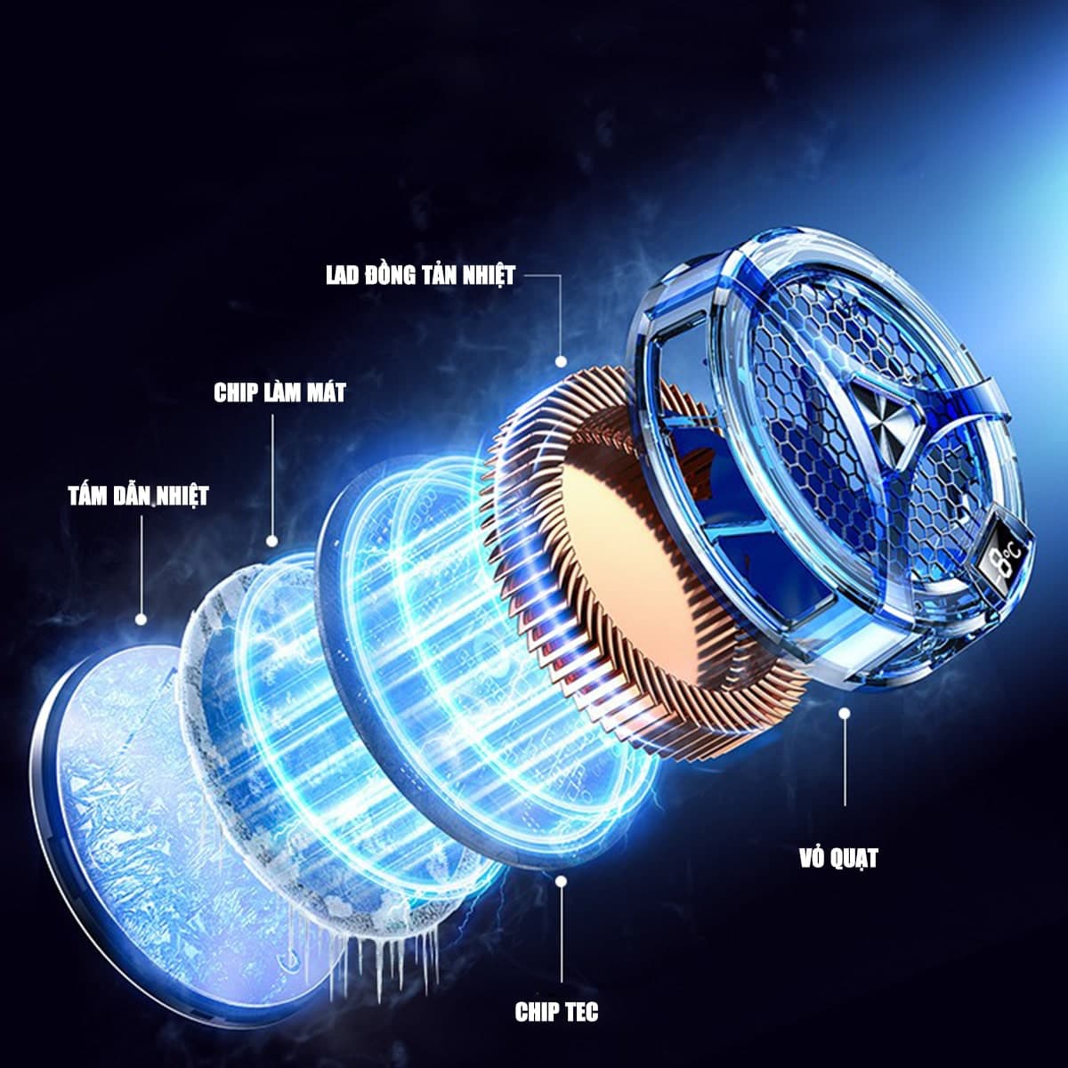 Quạt tản nhiệt điện thoại sò lạnh từ tính X36 Pro V2 có sạc không dây màn hình hiển thị nhiệt độ Led RGB - 10