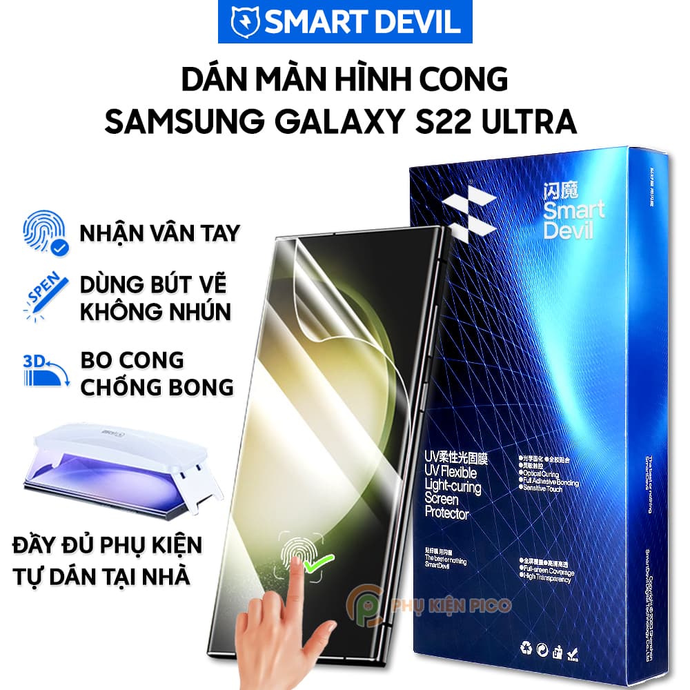 Dán màn hình Samsung S22 Ultra PPF UV Smart Devil full màn hình dẻo trong suốt