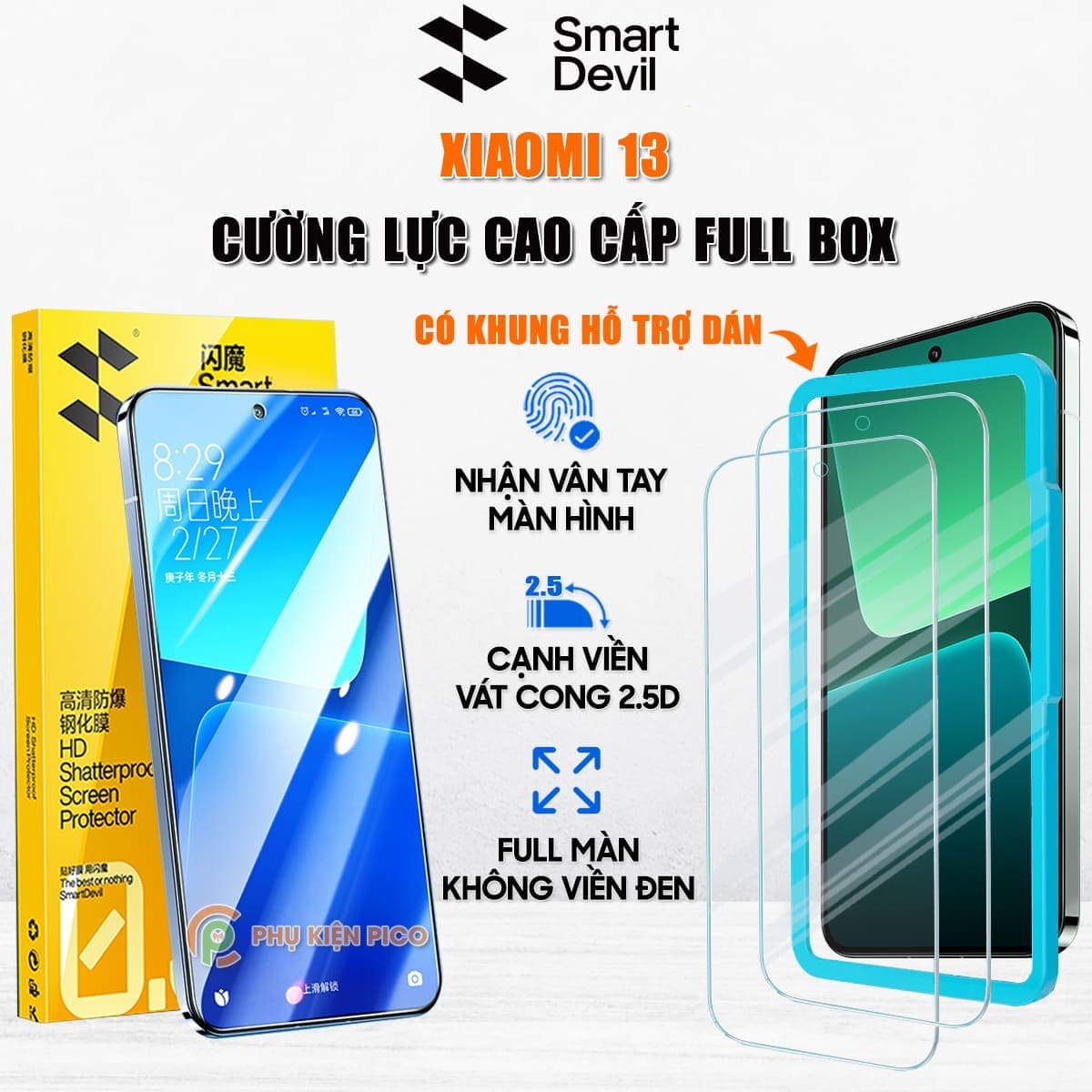 Kính cường lực Xiaomi 13 trong suốt full màn hình chính hãng Smart Devil
