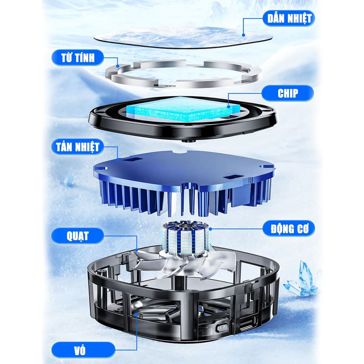 Quạt tản nhiệt điện thoại máy tính bảng X76 sò lạnh từ tính Led RGB Gaming màn hình hiển thị nhiệt độ - 5