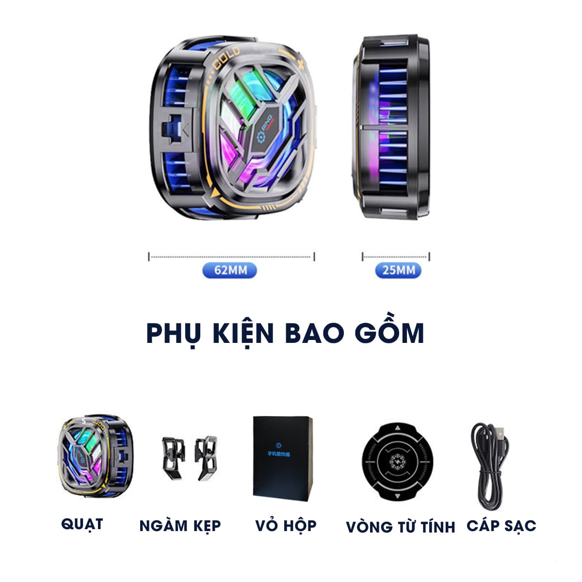 Quạt tản nhiệt điện thoại máy tính bảng X76 sò lạnh từ tính Led RGB Gaming màn hình hiển thị nhiệt độ - 2