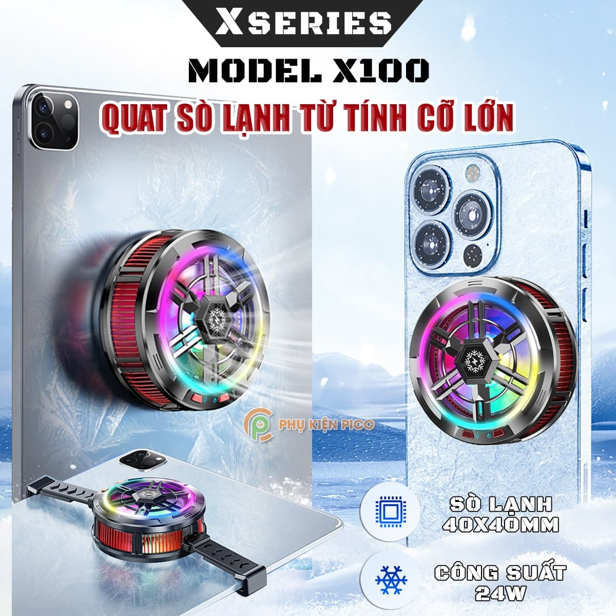 Quạt tản nhiệt điện thoại máy tính bảng X100 công nghệ sò lạnh từ tính siêu tản cỡ lớn - Tản nhiệt Samsung tab surface