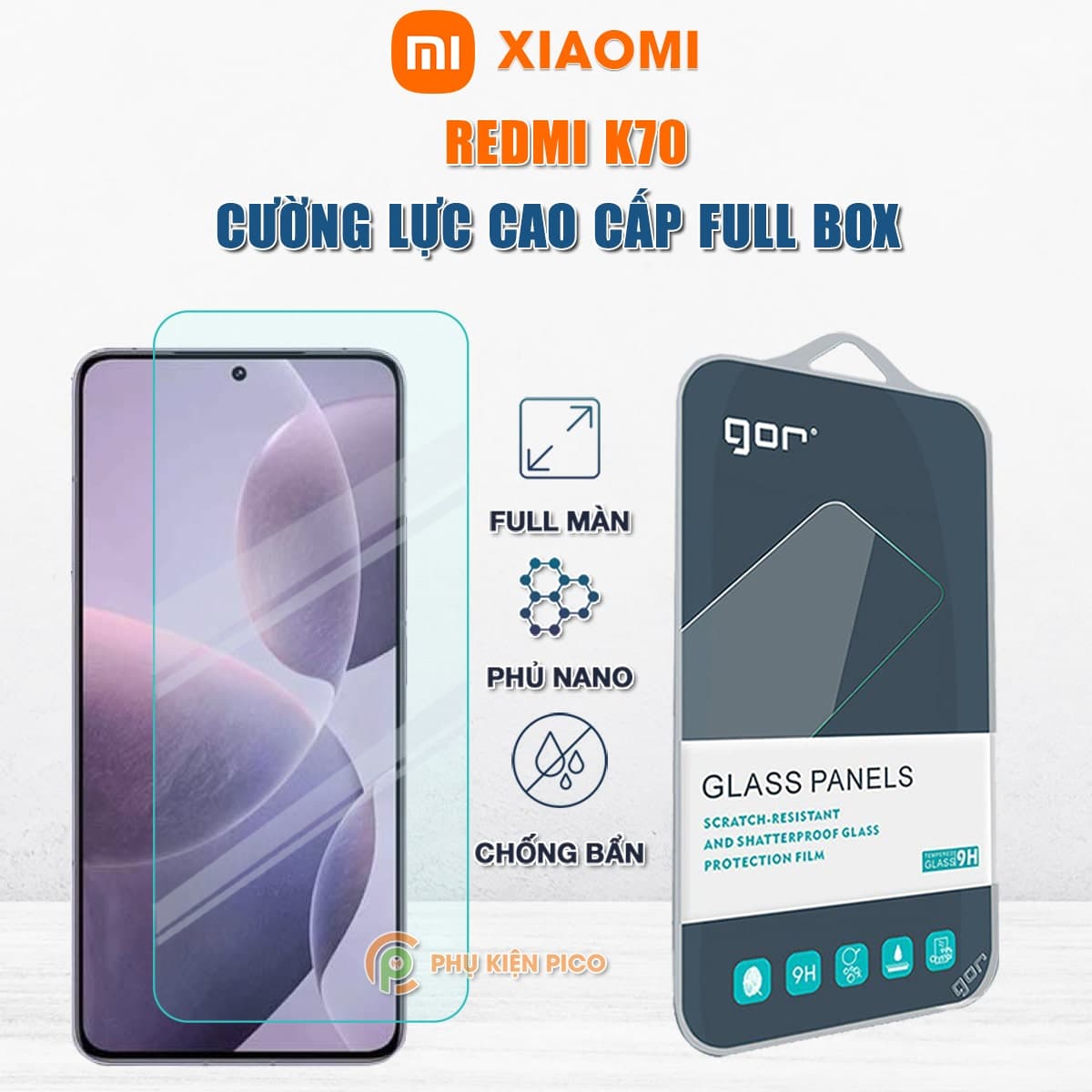 Kính cường lực Xiaomi Redmi K70 full màn hình chính hãng Gor