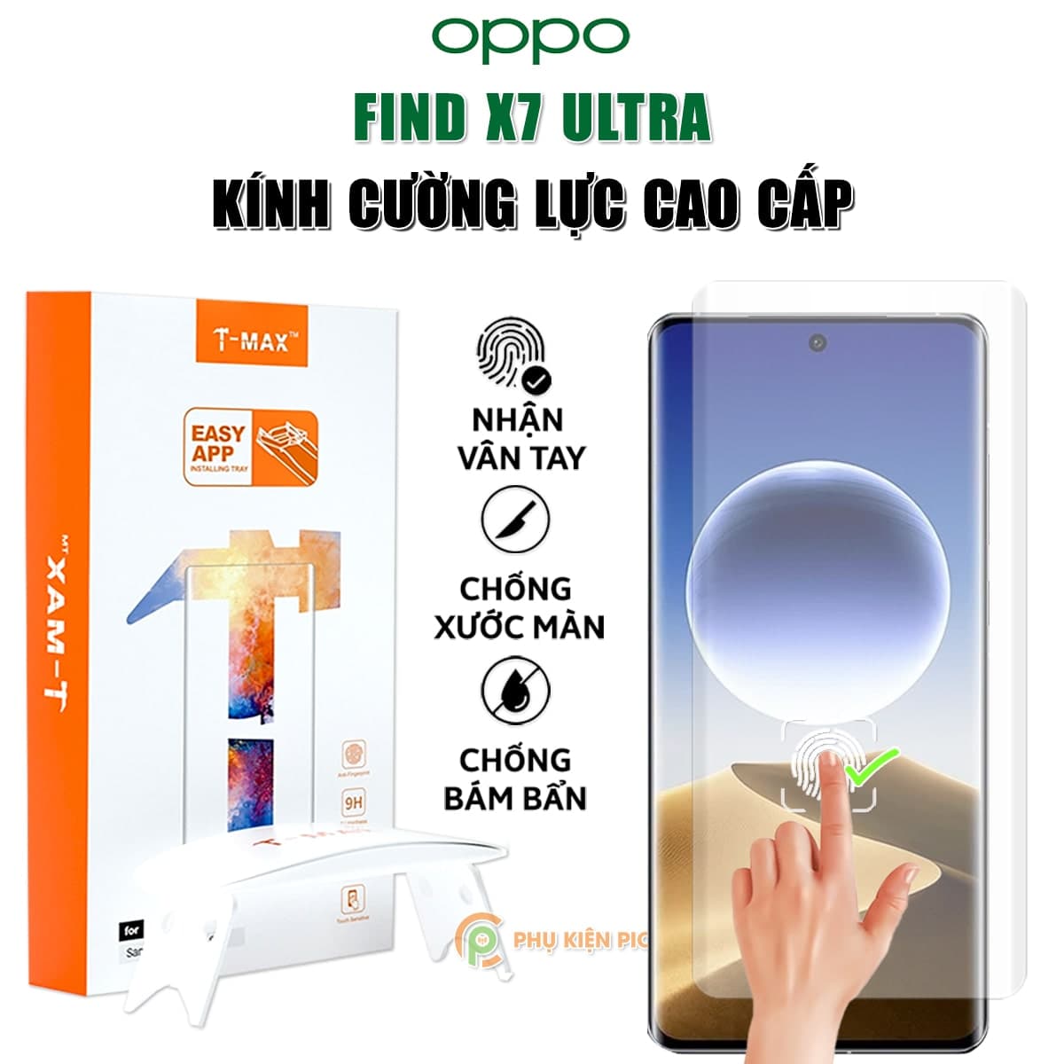 Kính cường lực Find X7 Ultra nhận vân tay màn hình đèn UV cỡ lớn T-Max - Dán màn hình Oppo Find X7 Ultra