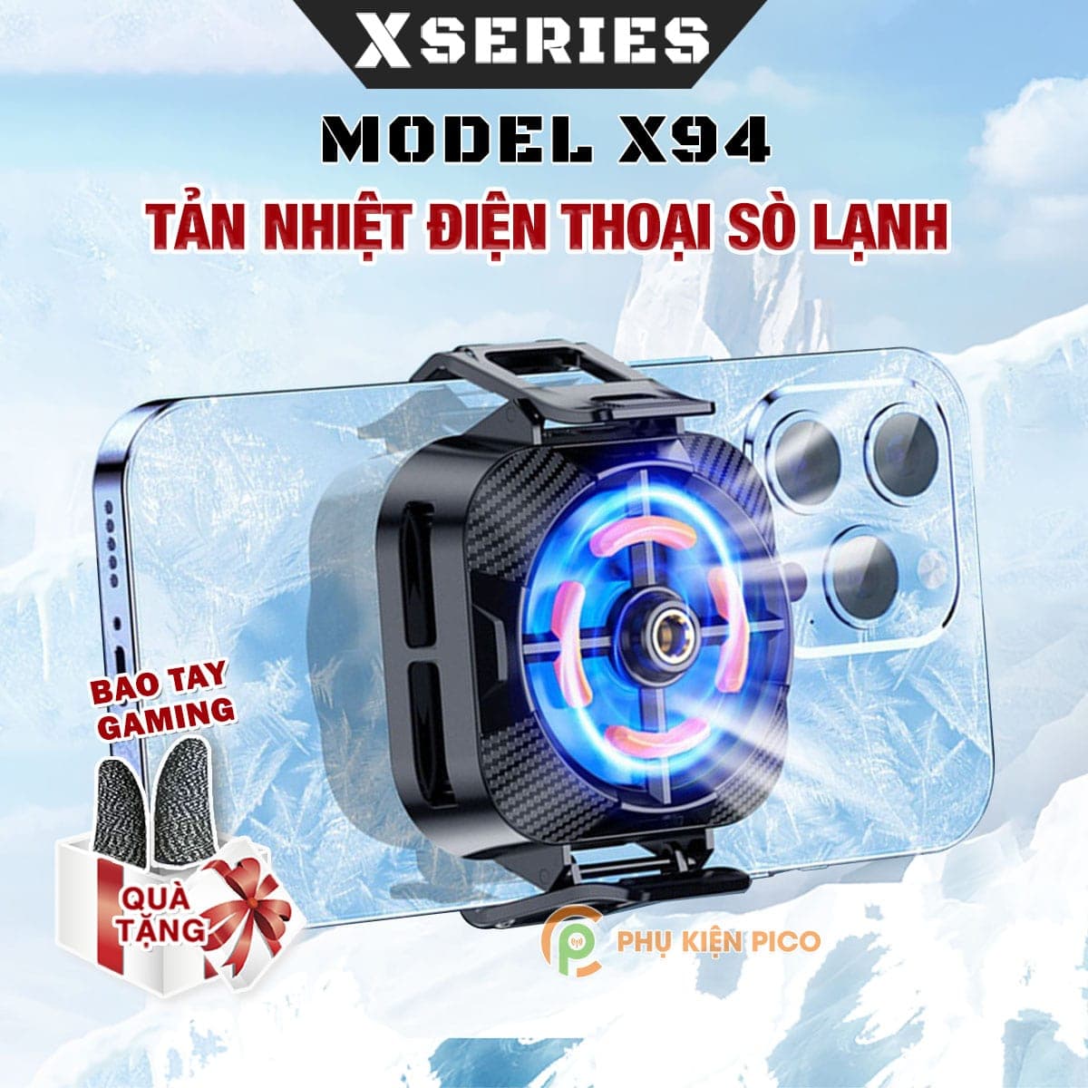 Quạt tản nhiệt điện thoại sò lạnh X94 ngàm kẹp làm mát điện thoại livestream chơi game
