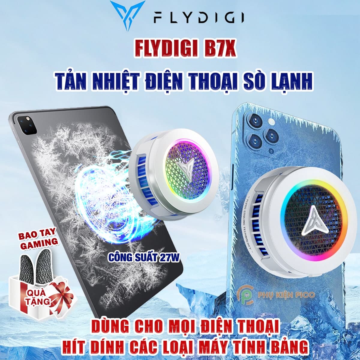 Quạt tản nhiệt điện thoại Flydigi B7X sò lạnh từ tính 27W led RGB điều chỉnh nhiệt độ thông minh