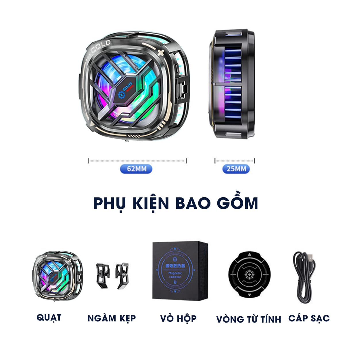 Quạt tản nhiệt điện thoại máy tính bảng X76 Pro sò lạnh từ tính Led RGB Gaming giảm nhiệt sâu có thể đóng băng - 2