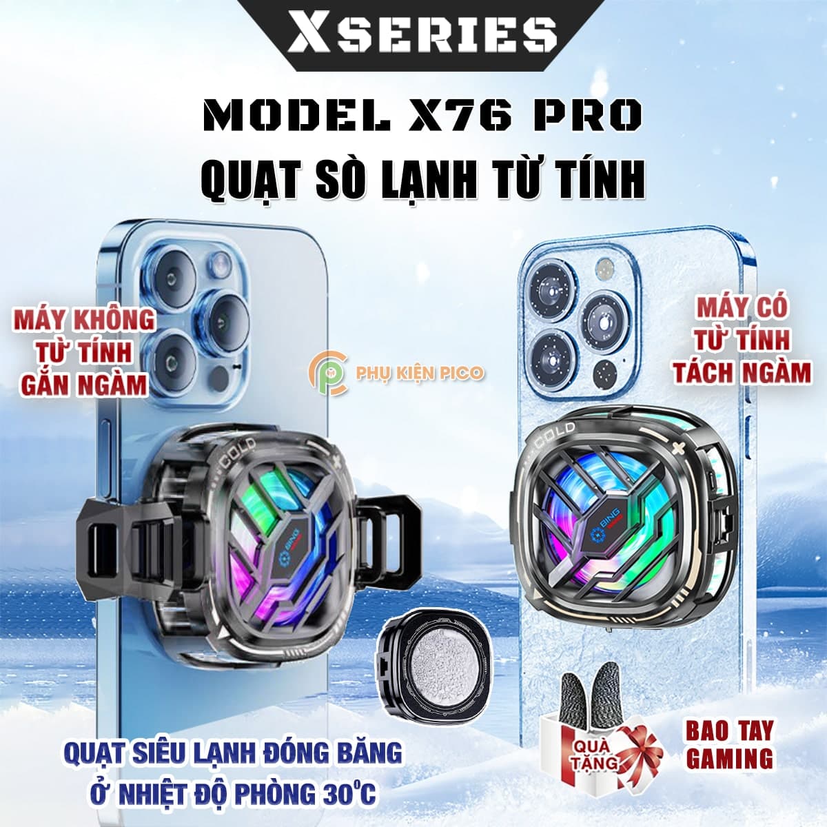 Quạt tản nhiệt điện thoại máy tính bảng X76 Pro sò lạnh từ tính Led RGB Gaming giảm nhiệt sâu có thể đóng băng