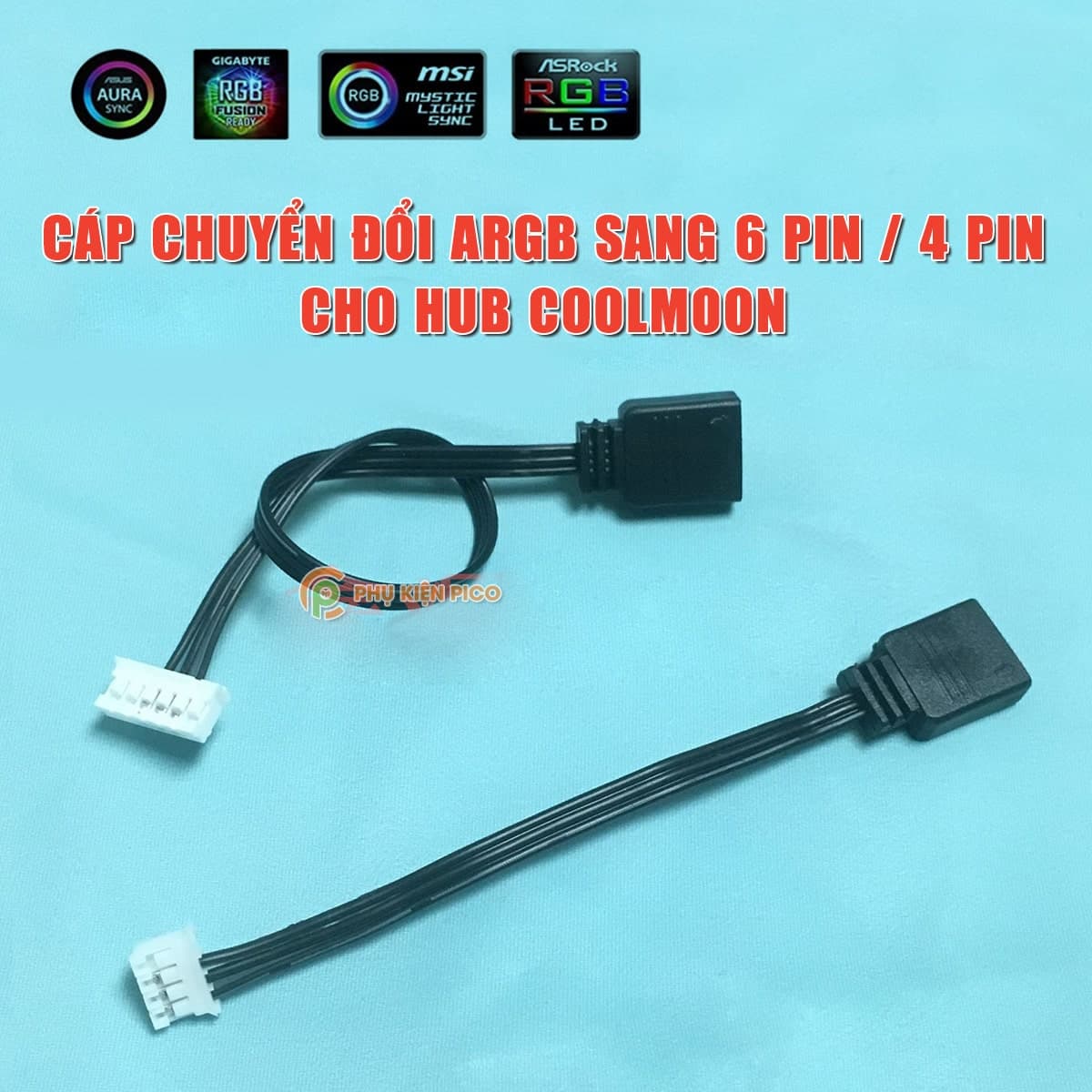 Cáp chuyển đổi ARGB sang 6 Pin 4 Pin cho hub Coolmoon - Dây chuyển đổi ARGB sang 6P 4P