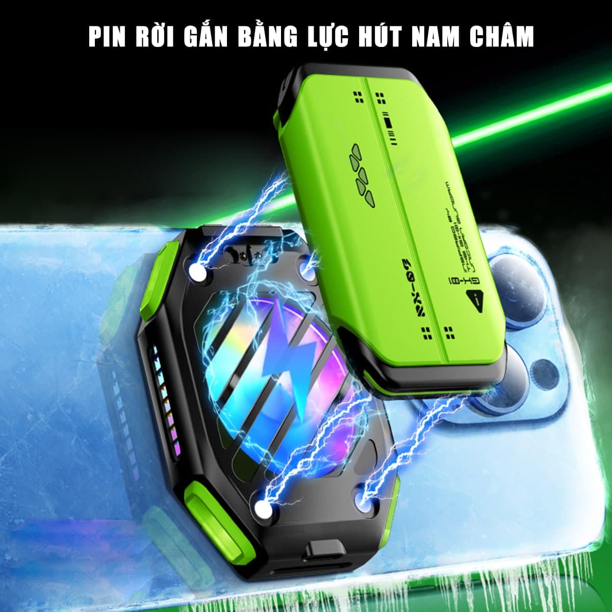 Quạt tản nhiệt điện thoại máy tính bảng sò lạnh từ tính X111 Quạt pin rời 2000MAh màn hình hiển thị nhiệt độ Led RGB - 5