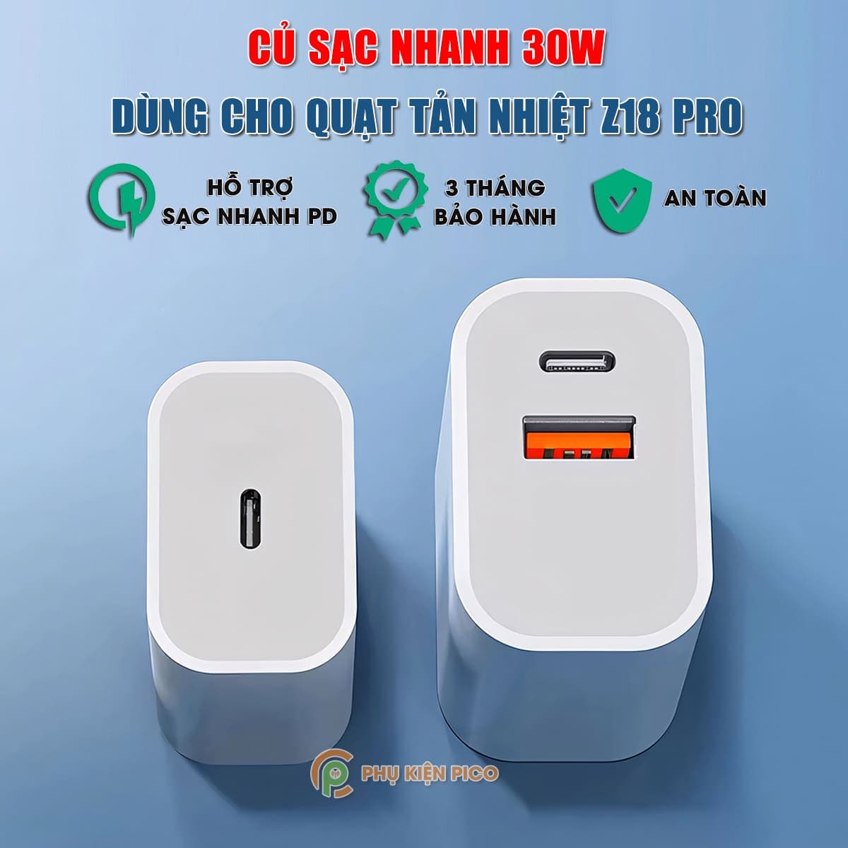 Củ sạc 30W dùng cho quạt tản nhiệt laptop Z18 Pro có chân căm Type C