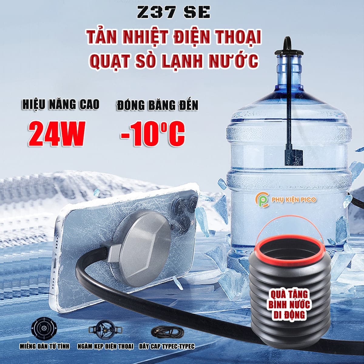 Quạt tản nhiệt điện thoại máy tính bảng chuyên dụng cho Livestream Z37 SE sò lạnh nước từ tính bản rút gọn