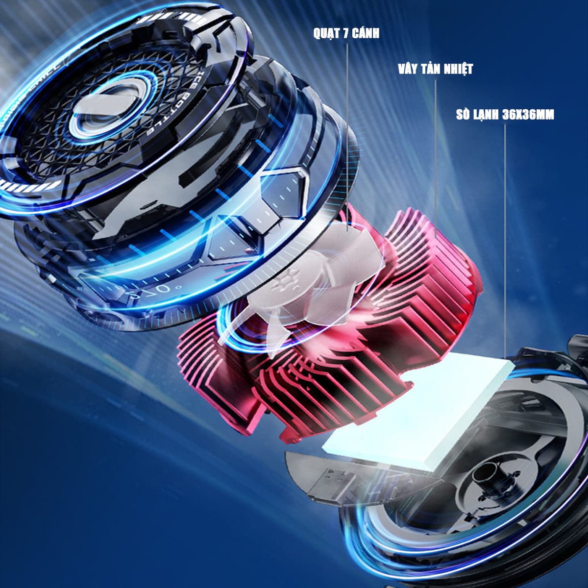 Quạt tản nhiệt sò lạnh điện thoại máy tính bảng X112 Pro sò lạnh 36x36mm đóng băng full mặt 23W led RGB - 7