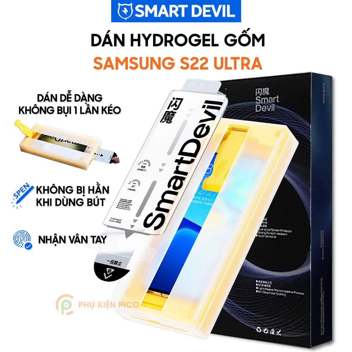Dán màn hình Samsung Galaxy S22 Ultra Hydrogel Gốm Smart Devil full màn hình nhận vân tay