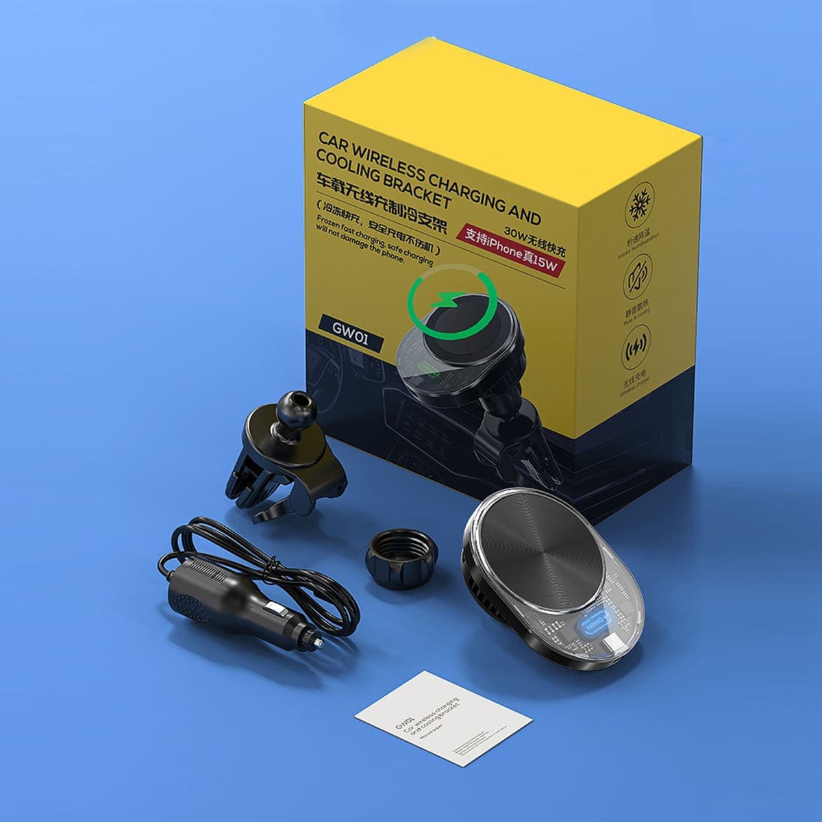 Giá đỡ điện thoại tản nhiệt sò lạnh trên ô tô kèm sạc không dây 15W Memo GW01 gắn cửa khe gió điều hoà xoay 360 độ tiện lợi - 2