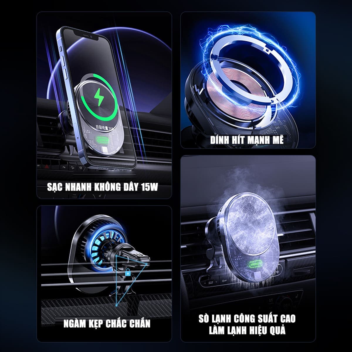 Giá đỡ điện thoại tản nhiệt sò lạnh trên ô tô kèm sạc không dây 15W Memo GW01 gắn cửa khe gió điều hoà xoay 360 độ tiện lợi - 12