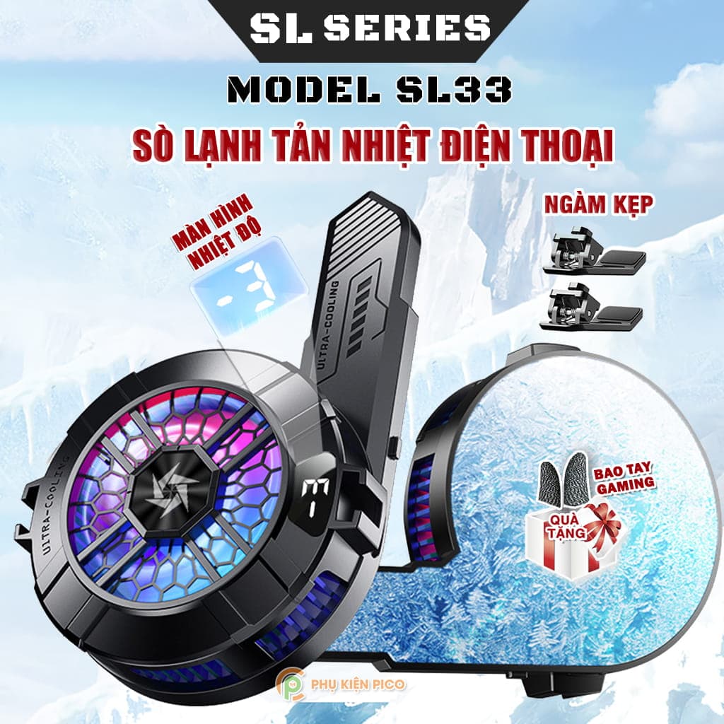 Quạt sò lạnh tản nhiệt điện thoại SL33 led RGB hiển thị nhiệt độ giảm nhiệt nhanh hỗ trợ tăng FPS Gaming Liên Quân PUBG FF