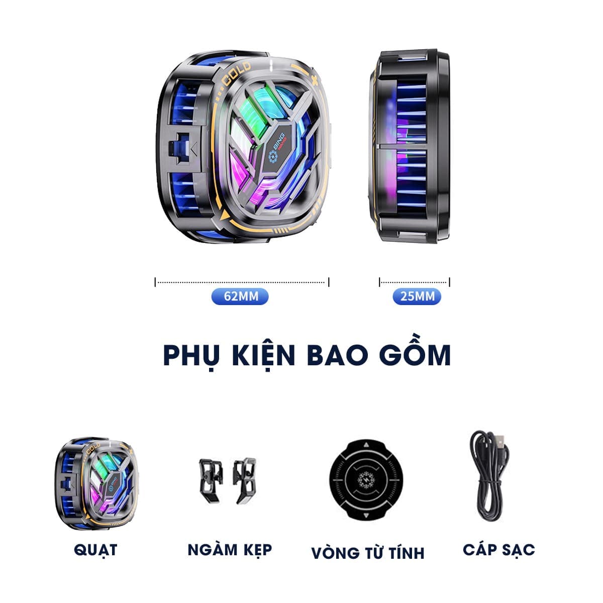 Quạt tản nhiệt điện thoại máy tính bảng X76 Pro V2 sò lạnh từ tính Led RGB Gaming màn hình hiển thị nhiệt độ - 2