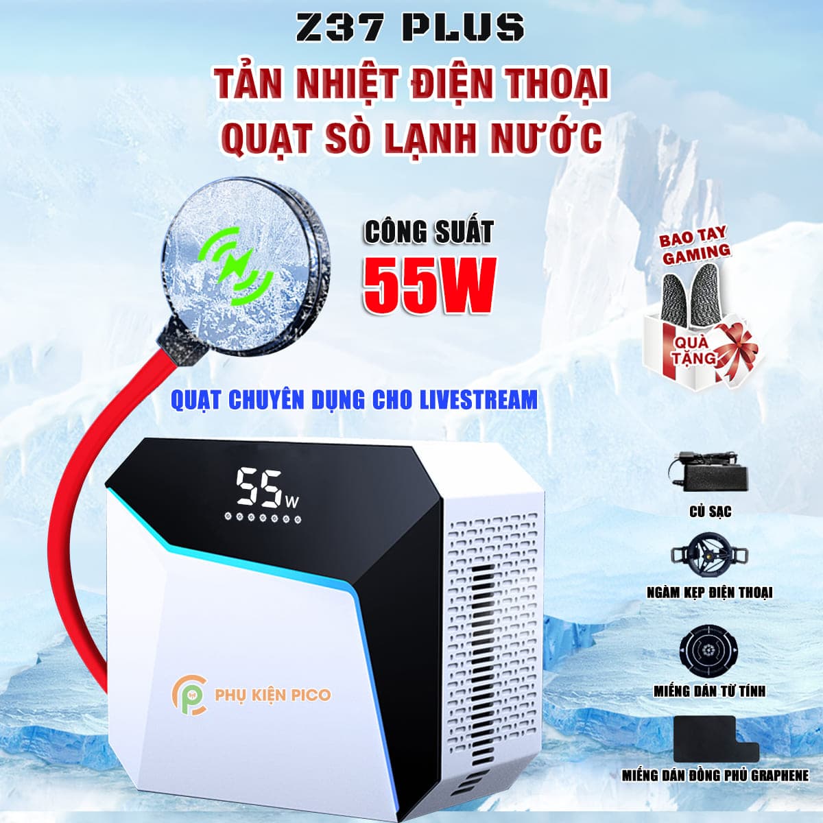 Quạt tản nhiệt điện thoại máy tính bảng chuyên dụng cho Livestream Z37 Plus sò lạnh nước từ tính 2024 công suất 55W