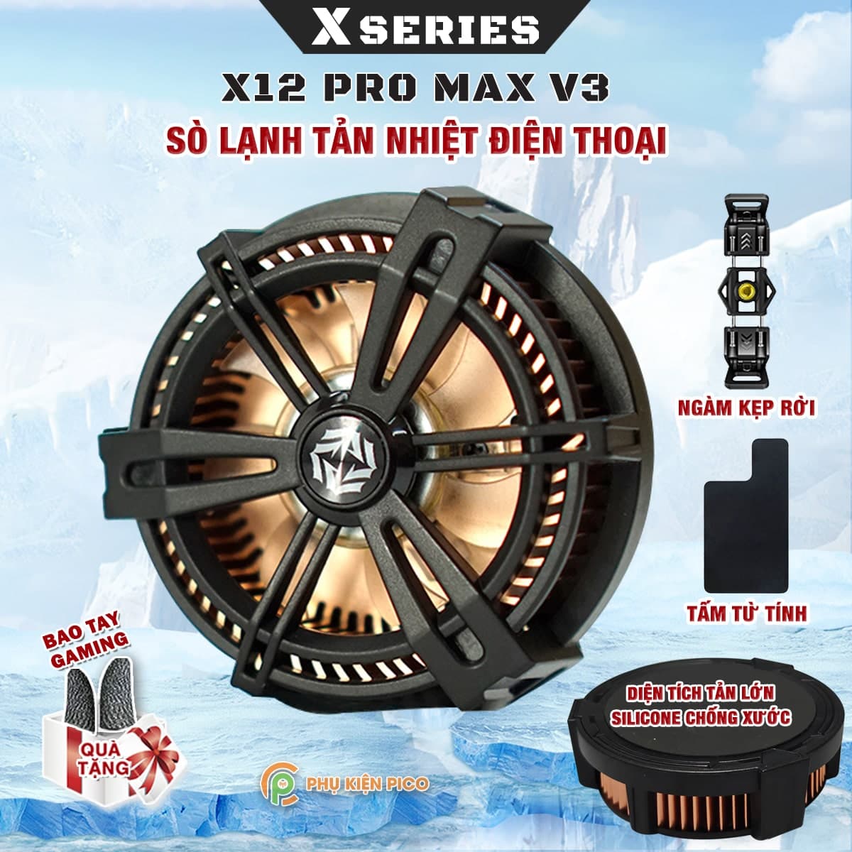 Quạt tản nhiệt điện thoại máy tính bảng X12 Pro Max V3 sò lạnh từ tính