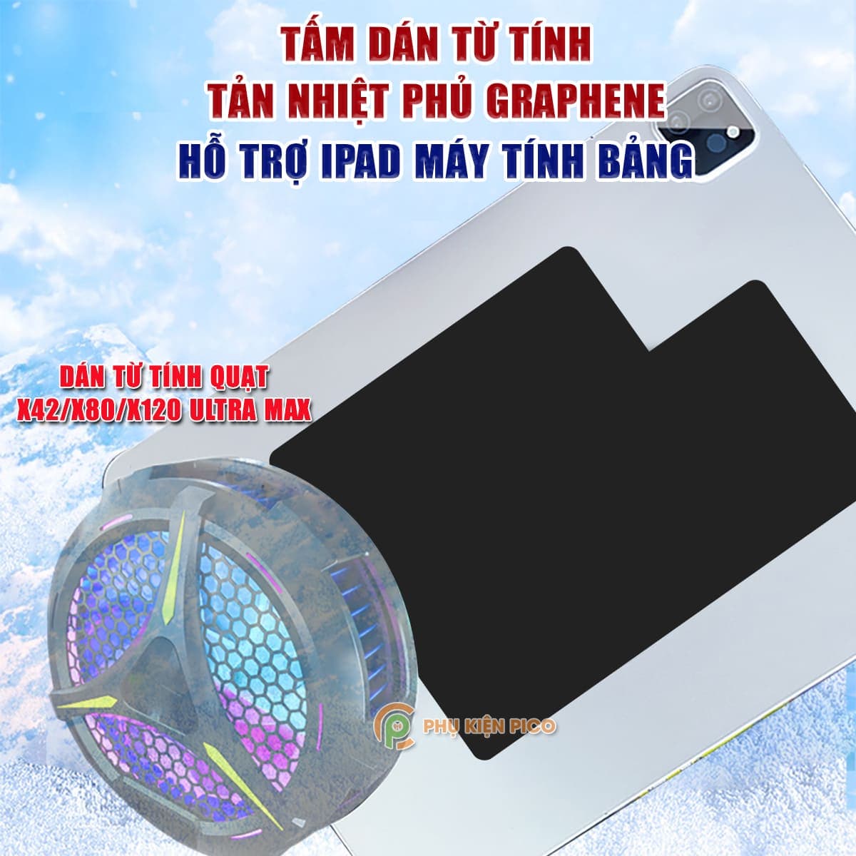Miếng dán tản nhiệt từ tính bằng kim loại phủ Graphene hỗ trợ quạt tản nhiệt ipad máy tính bảng sò lạnh - Tấm dán từ tính tản nhiệt