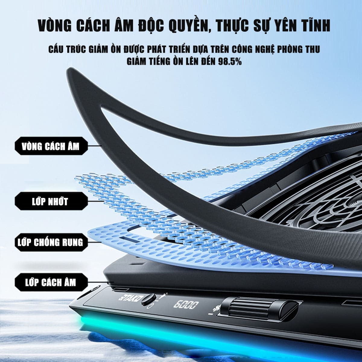 Đế tản nhiệt laptop FL07 quạt lớn 18cm tản khí nén turbo 9000RPM giảm nhiệt thực sự chuyên dụng cho Laptop đồ họa gaming - 4