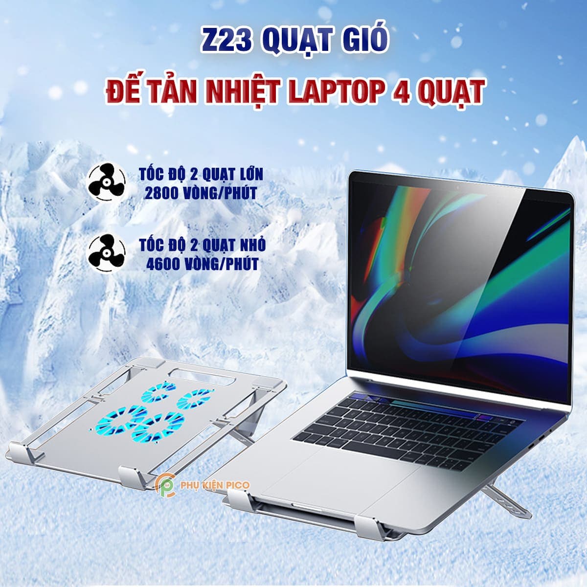 Đế tản nhiệt laptop gaming Z23 giá đỡ laptop 4 quạt tốc độ gió 4600RPM làm mát nhanh chống ồn