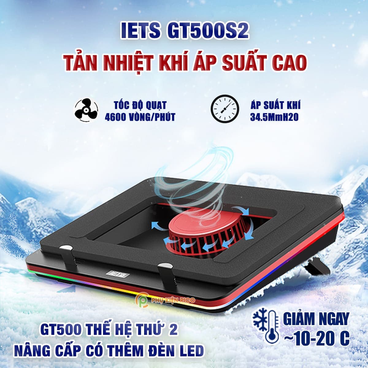Quạt tản nhiệt laptop IETS GT500S2 tản khí nén turbo giảm nhiệt thực sự cho máy tính đồ họa gaming