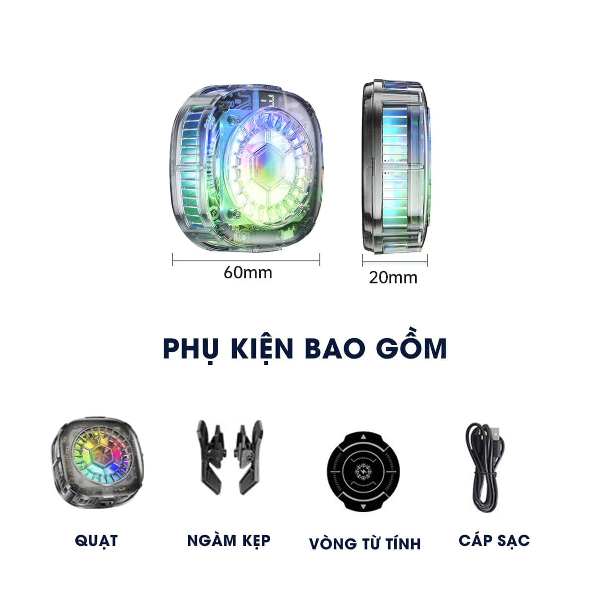 Quạt tản nhiệt sò lạnh điện thoại máy tính bảng X122 Pro đóng băng full mặt màn hình hiển thị nhiệt led RGB - 2