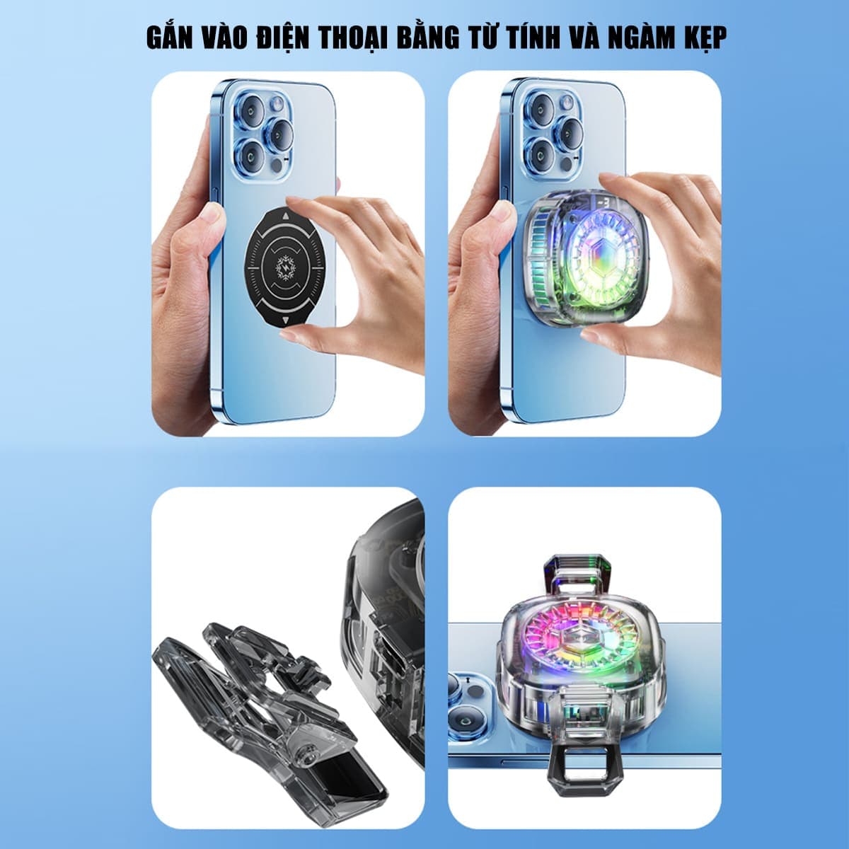 Quạt tản nhiệt sò lạnh điện thoại máy tính bảng X122 Pro đóng băng full mặt màn hình hiển thị nhiệt led RGB - 3