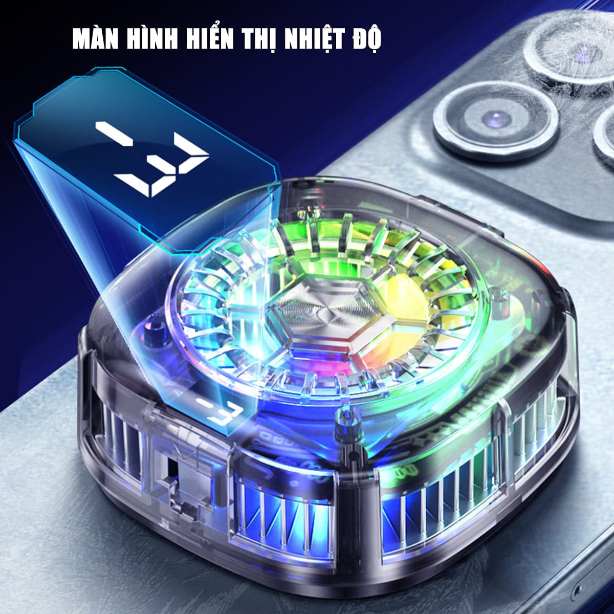 Quạt tản nhiệt sò lạnh điện thoại máy tính bảng X122 Pro đóng băng full mặt màn hình hiển thị nhiệt led RGB - 6