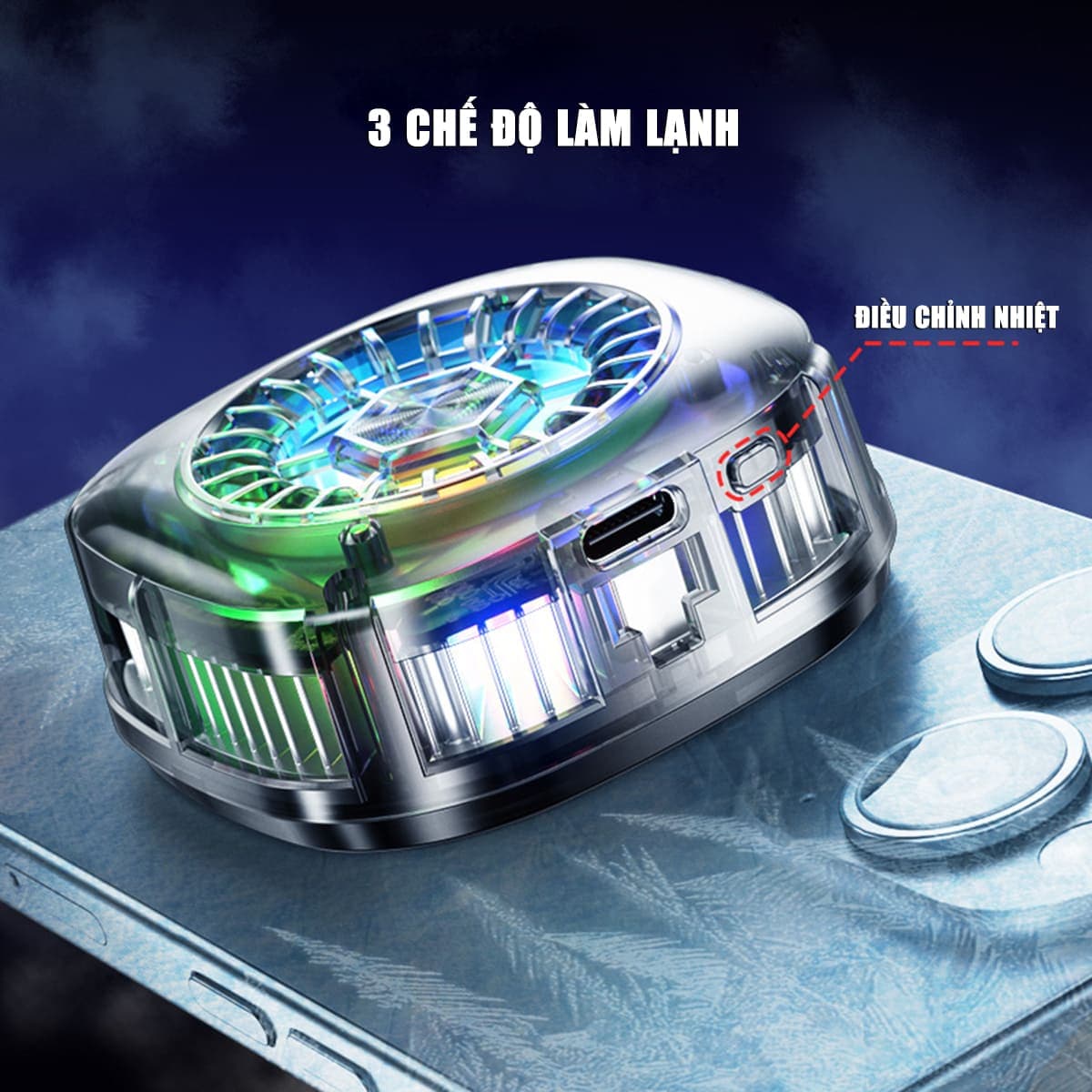 Quạt tản nhiệt sò lạnh điện thoại máy tính bảng X122 Pro đóng băng full mặt màn hình hiển thị nhiệt led RGB - 4