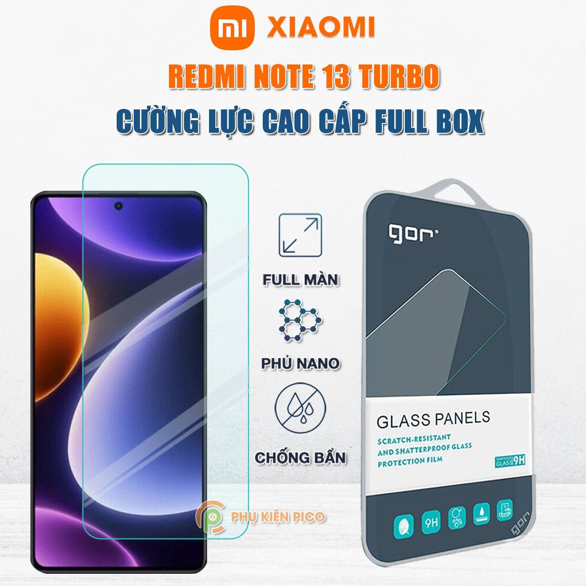Kính cường lực Xiaomi Redmi Note 13 Turbo full màn hình chính hãng Gor