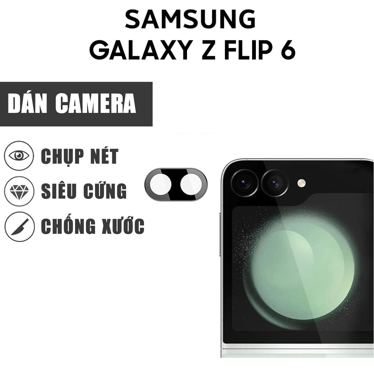 Dán cường lực camera Samsung Galaxy Z Flip 6 thấu kính nổi 3D độ cứng 9H trong suốt