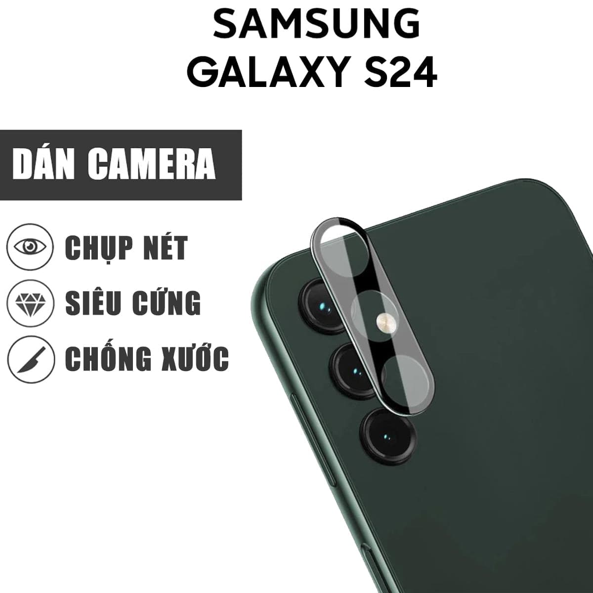 Dán cường lực camera Samsung Galaxy S24 thấu kính nổi 3D độ cứng 9H trong suốt