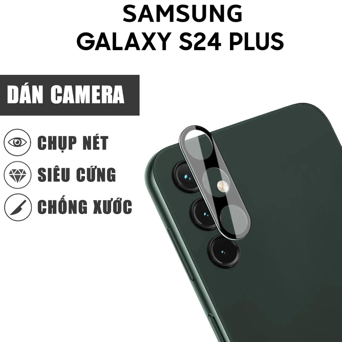 Dán cường lực camera Samsung Galaxy S24 Plus thấu kính nổi 3D độ cứng 9H trong suốt