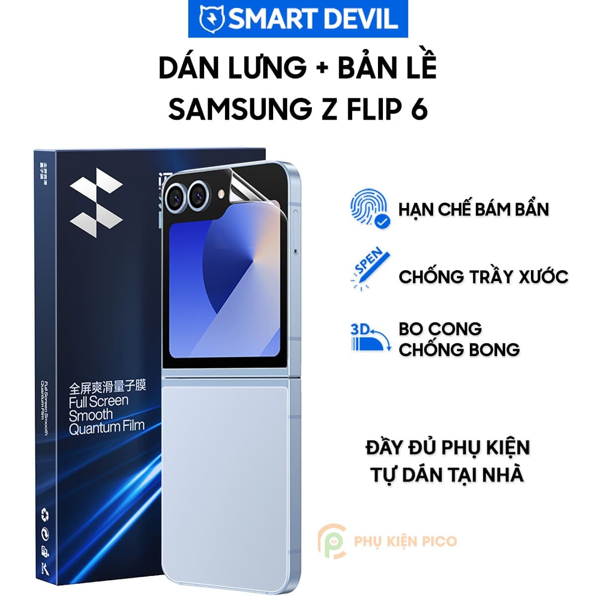 Dán lưng Samsung Z Flip 6 PPF Smart Devil full màn mặt lưng và bản lề dẻo trong suốt