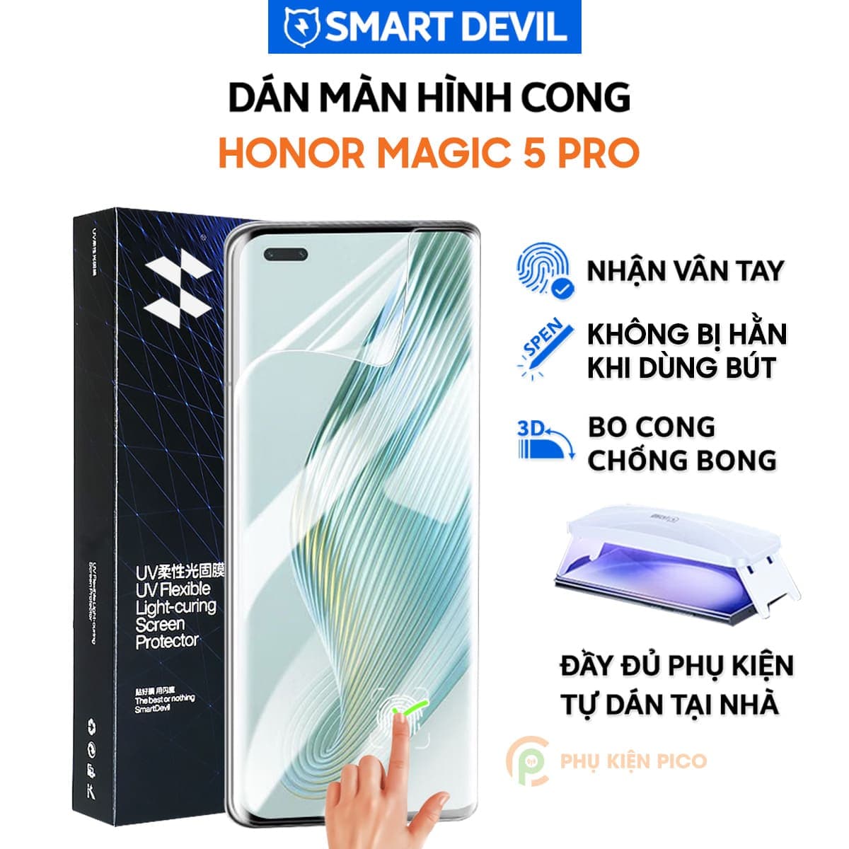Dán màn hình Honor Magic 5 Pro PPF UV Smart Devil full màn hình dẻo trong suốt