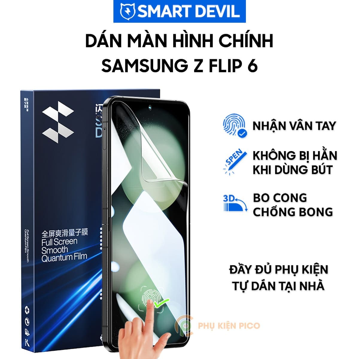 Dán màn hình Samsung Z Flip 6 PPF Smart Devil full màn hình chính dẻo trong suốt