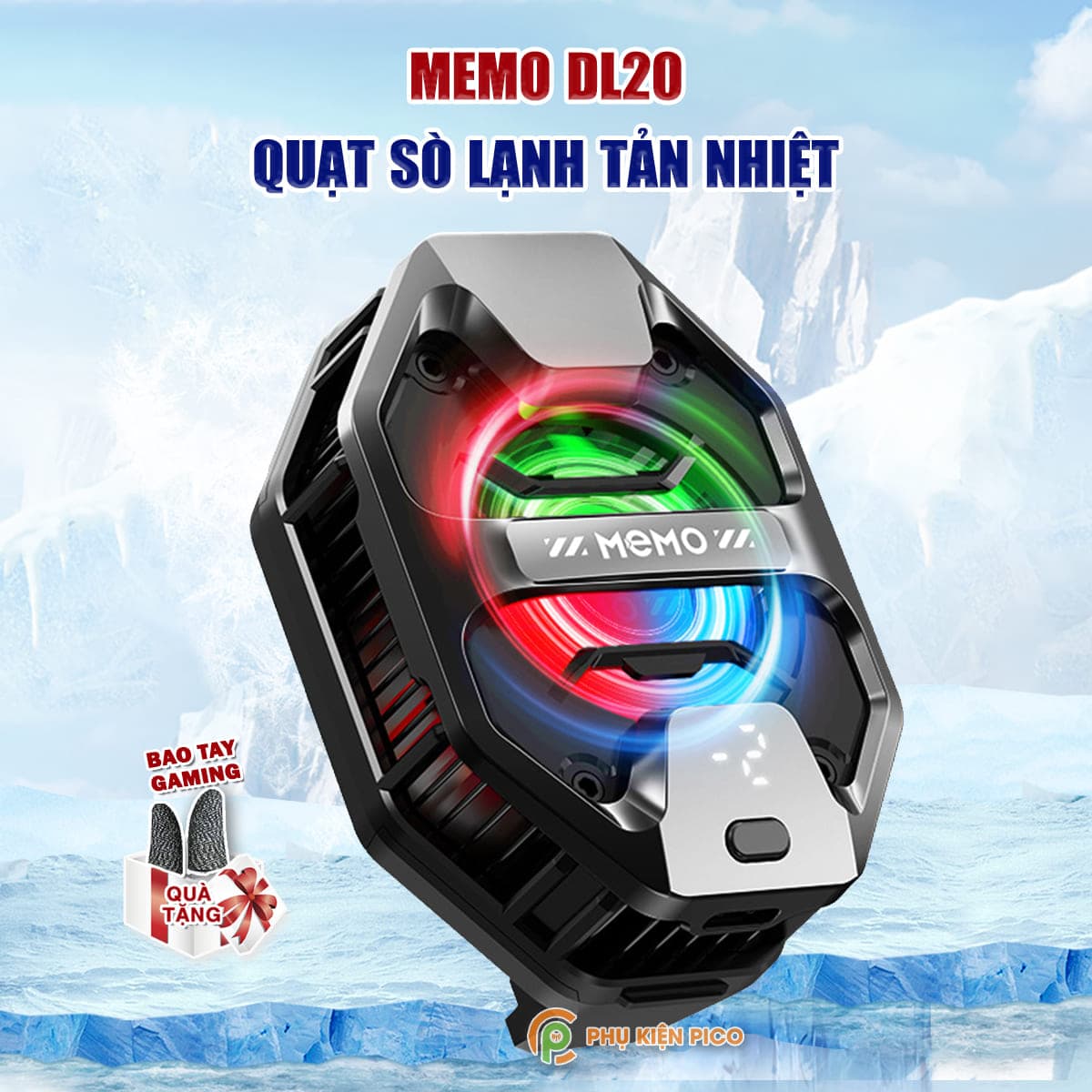 Quạt tản nhiệt điện thoại sò lạnh Memo DL20 Led RGB màn hình hiển thị nhiệt độ