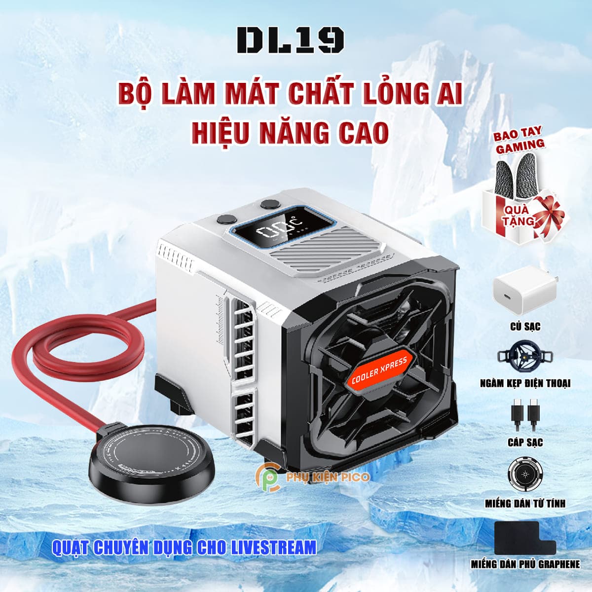 Quạt tản nhiệt điện thoại máy tính bảng DL19 sò lạnh nước từ tính hiệu năng cao chuyên dụng cho Livestream