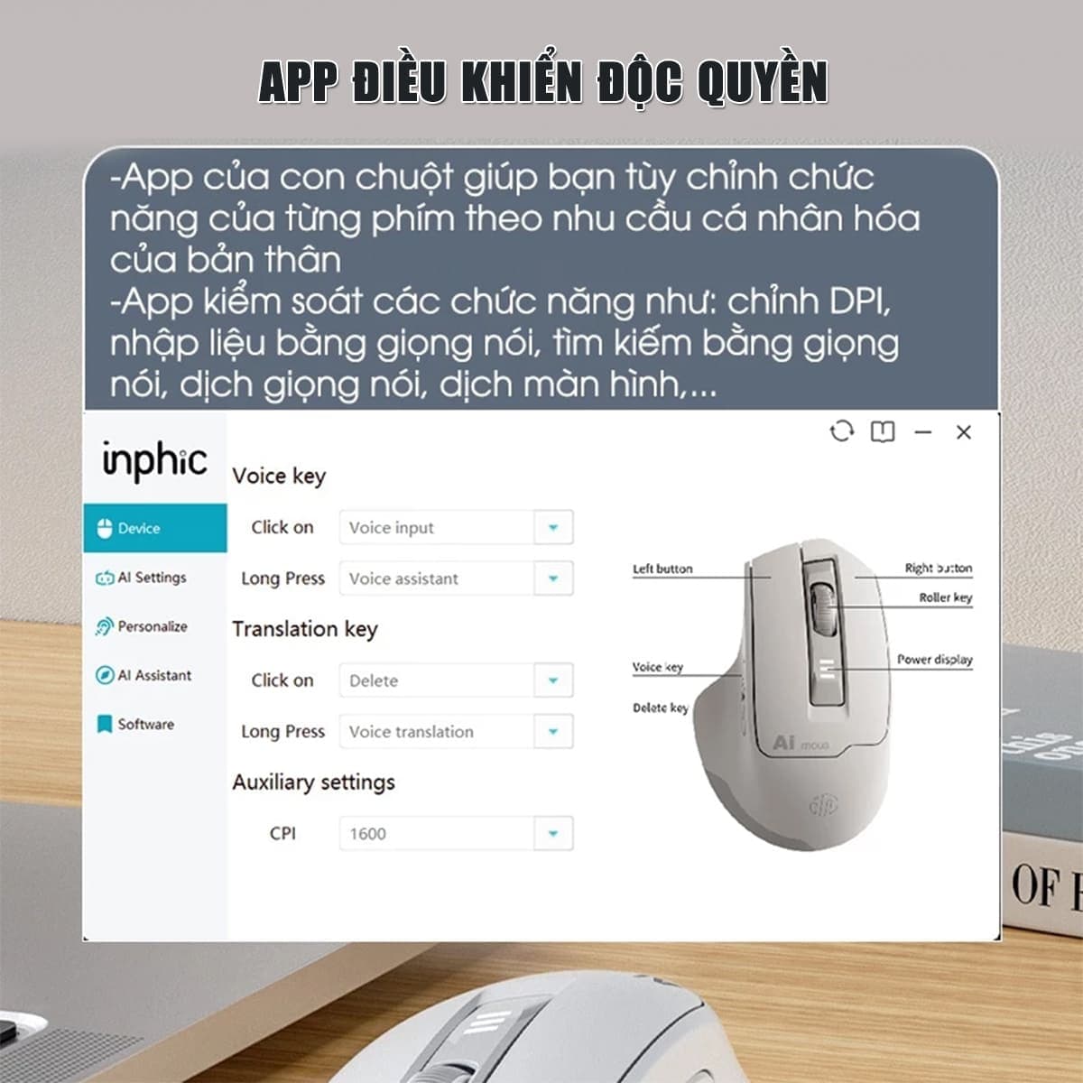 Chuột không dây Bluetooth Inphic S6 DPI 2400 - Chuột Voice AI điều khiển giọng nói chống ồn, pin sạc Type-C - 3
