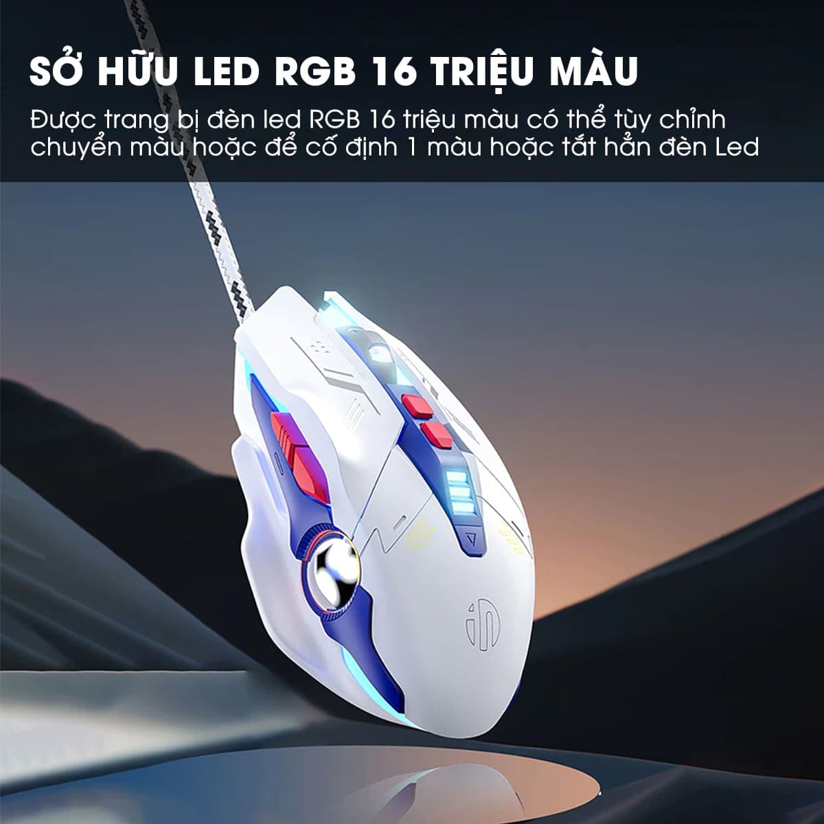 Chuột có dây gaming Inphic W9 Pro game FPS 12000 DPI công thái học - Chuột Inphic W9 Pro Gundam Led RGB - 5