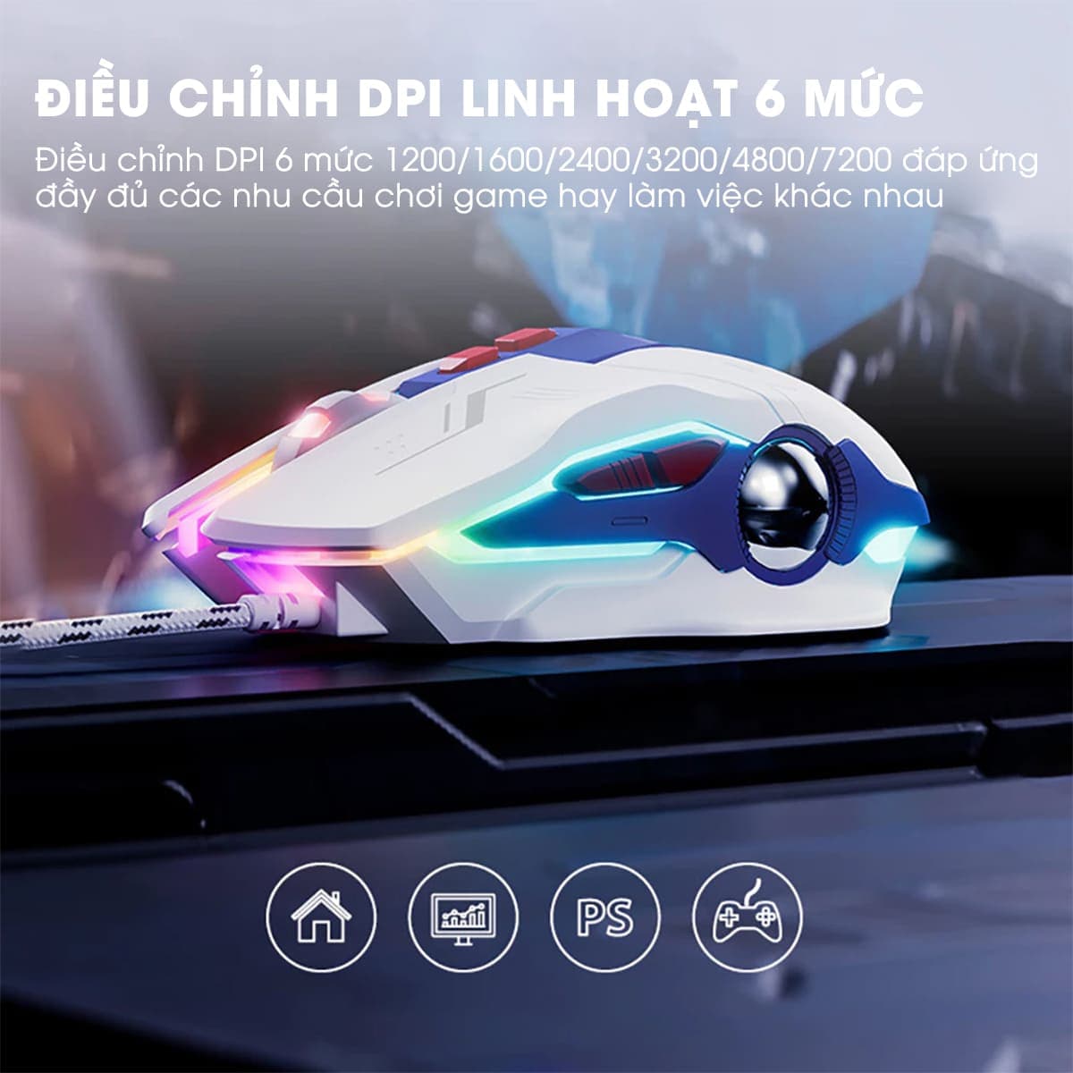 Chuột có dây gaming Inphic W9 Pro game FPS 12000 DPI công thái học - Chuột Inphic W9 Pro Gundam Led RGB - 10