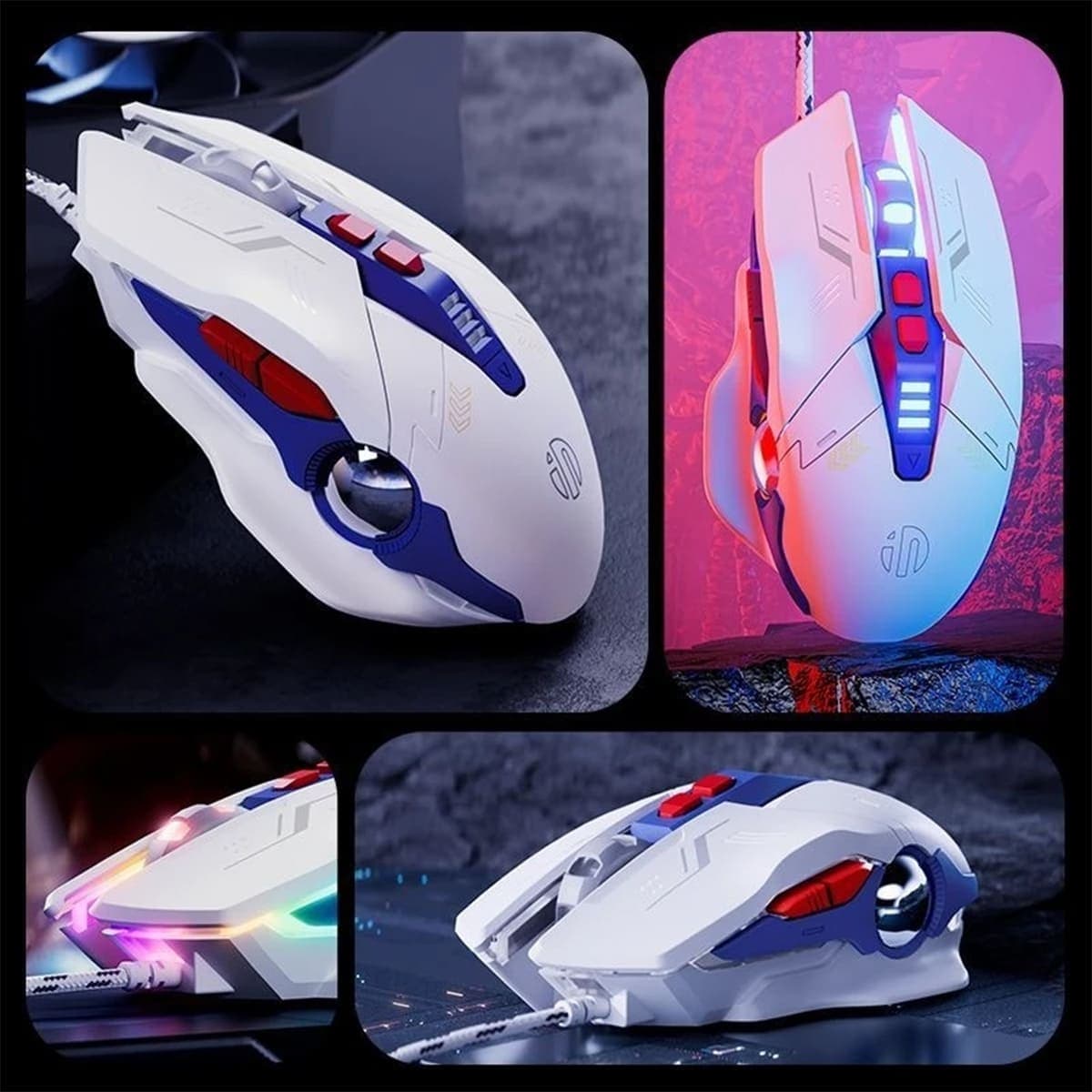 Chuột có dây gaming Inphic W9 Pro game FPS 12000 DPI công thái học - Chuột Inphic W9 Pro Gundam Led RGB - 2