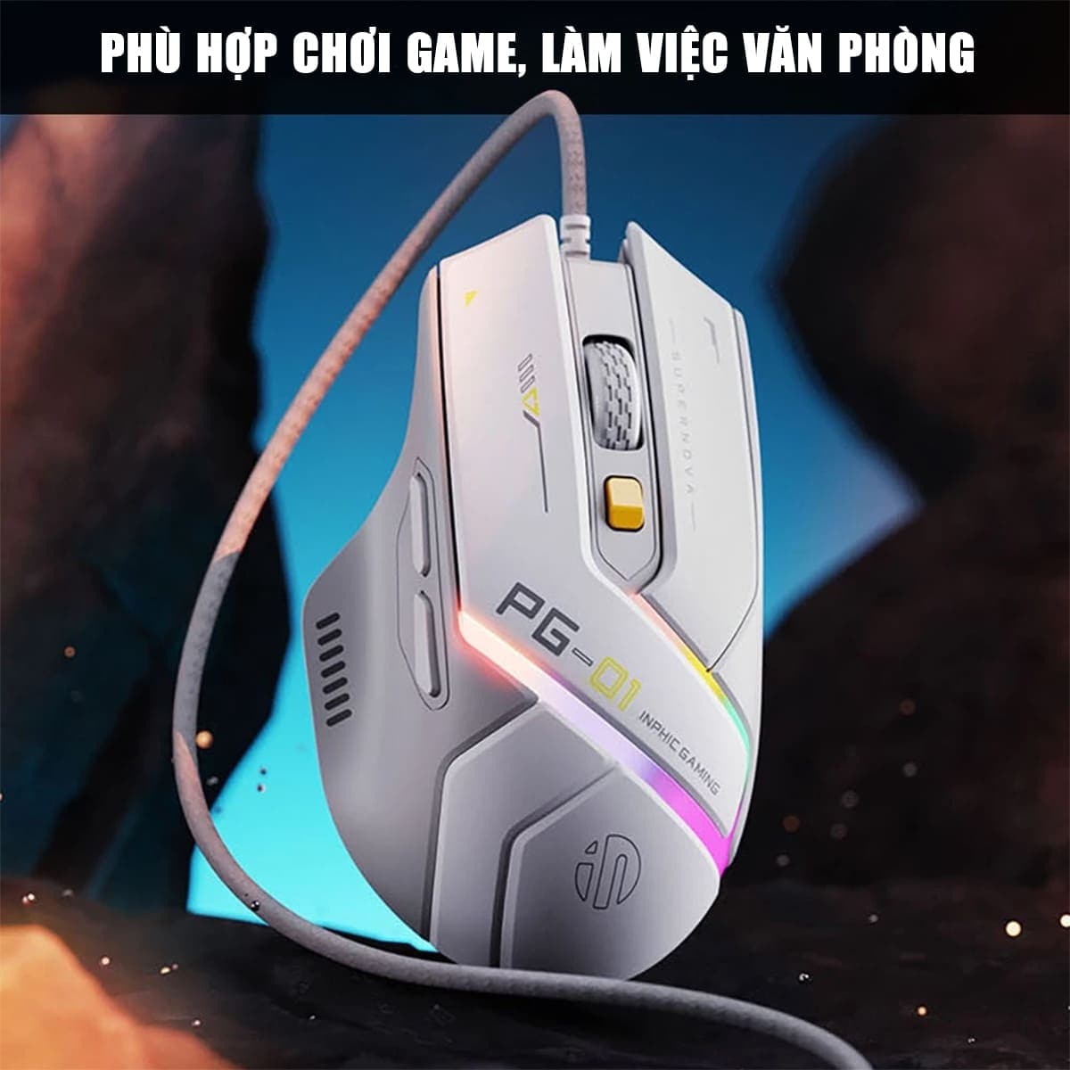 Chuột có dây Inphic PG1 gaming 12800 DPI chuyên game FPS hỗ trợ app led RGB - Chuột Inphic Game có dây - 2