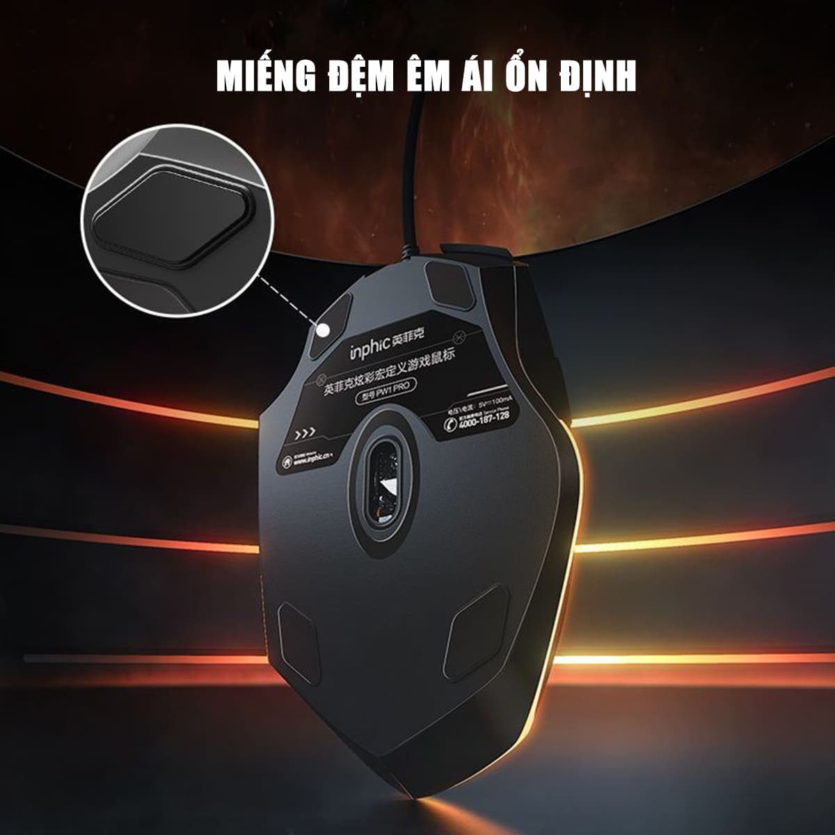 Chuột chơi Game Inphic W1 Pro 7200 DPI có dây kết nối USB - Chuột Inphic gaming FPS không tiếng ồn laptop máy tính - 5