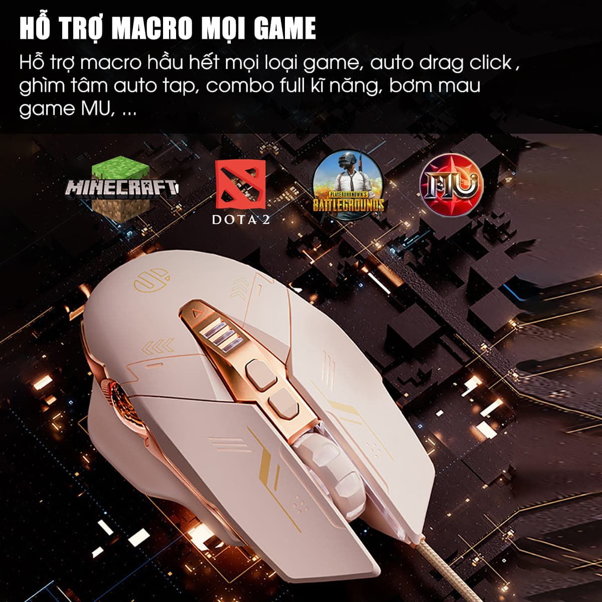 Chuột máy tính có dây Inphic W8 - Hồng Cute, Silent Click, DPI 7200, App tùy chỉnh cho game thủ văn phòng - 10